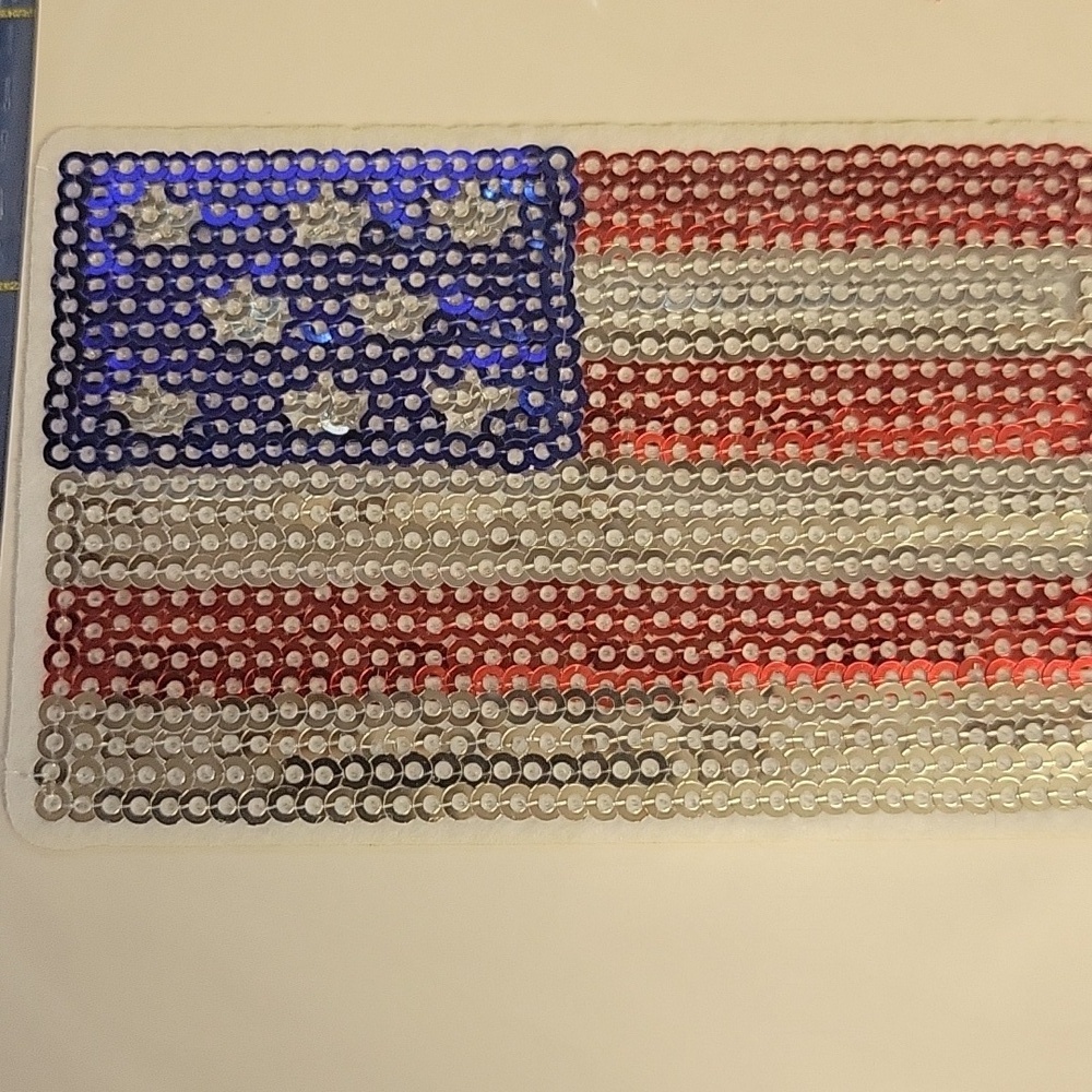 Sequin American Flag Embroidered 2.5" x 3.5" Iron On Patch New